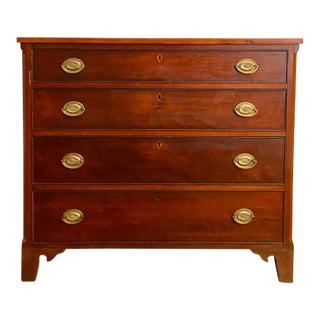 Antique Early 1800s Neoclassical American Cherry Chest of Drawers With Distinctive Inlay For Sale
