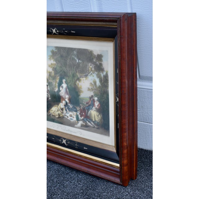Antique Lithograph Walnut Ebonized Victorian Style Frame Rococo Style Print For Sale - Image 12 of 16