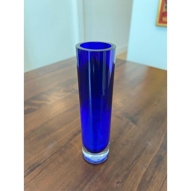 Contemporary Aac Handcrafted Cobalt Blue Glass Cylinder Vase For Sale - Image 3 of 4
