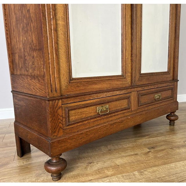 French Two-Door Wardrobe in Oak with Mirror For Sale - Image 12 of 18