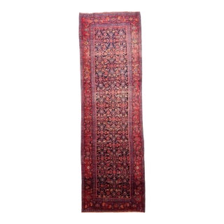 Vintage Fruit Punch, Charcoal & Indigo Runner Rug , 4.2 x 13.4 For Sale