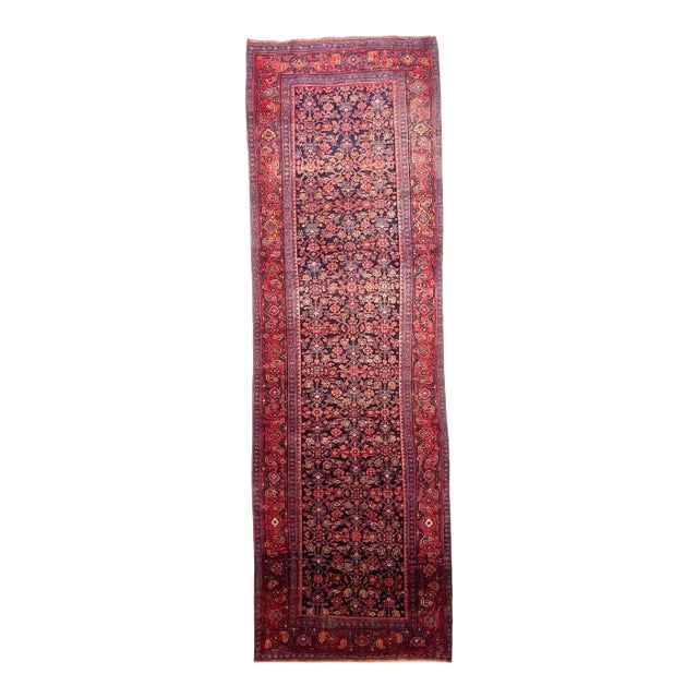 Vintage Fruit Punch, Charcoal & Indigo Runner Rug , 4.2 x 13.4 For Sale
