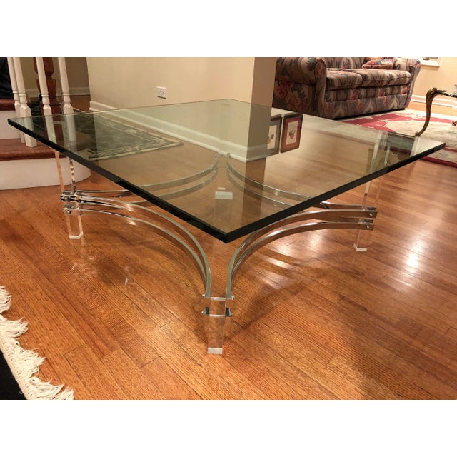 Metal Charles Hollis Jones Lucite and Chrome Coffee Table Hollywood Regency For Sale - Image 7 of 8