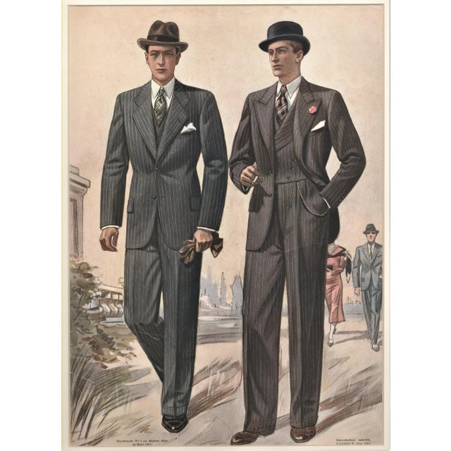Matted 1937 Men's Tailoring Fashion Lithograph-for Home or Office For Sale - Image 4 of 4