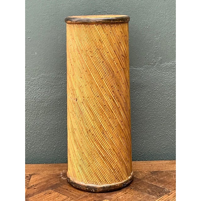 Vintage Reed and Wood Cylinder Pedestal For Sale - Image 16 of 17