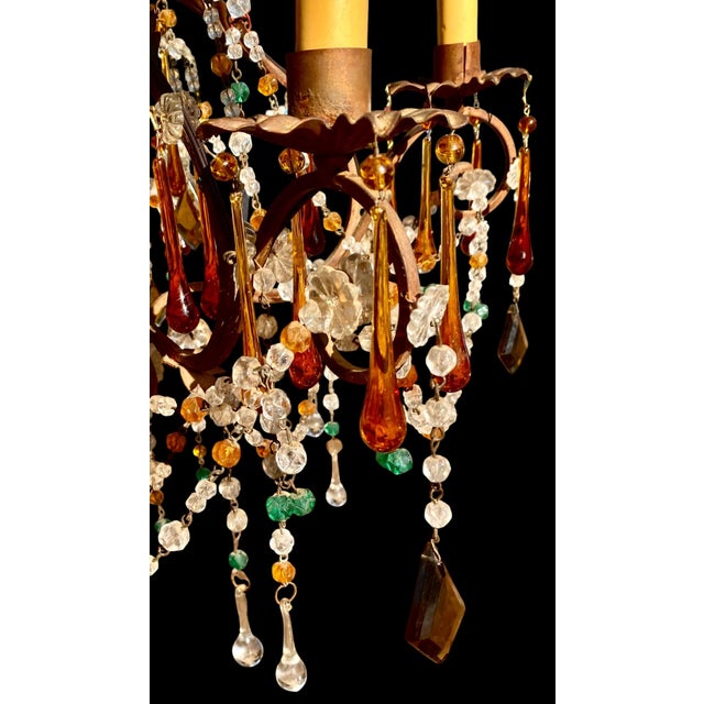 Antique Italian Iron and Colored Crystal Chandelier With Crystal Beading For Sale - Image 10 of 18