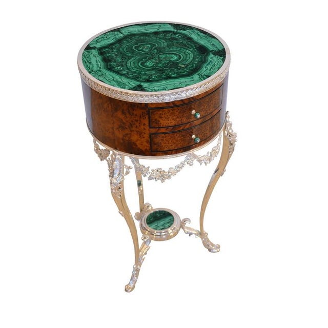 Antique French Malachite and Silvered Bronze Occasional Tables, 20th Century, Set of 2 For Sale - Image 12 of 13