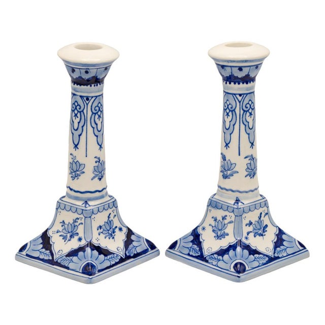 Hand-Painted Candlesticks from Royal Delft, Set of 2 For Sale - Image 9 of 9