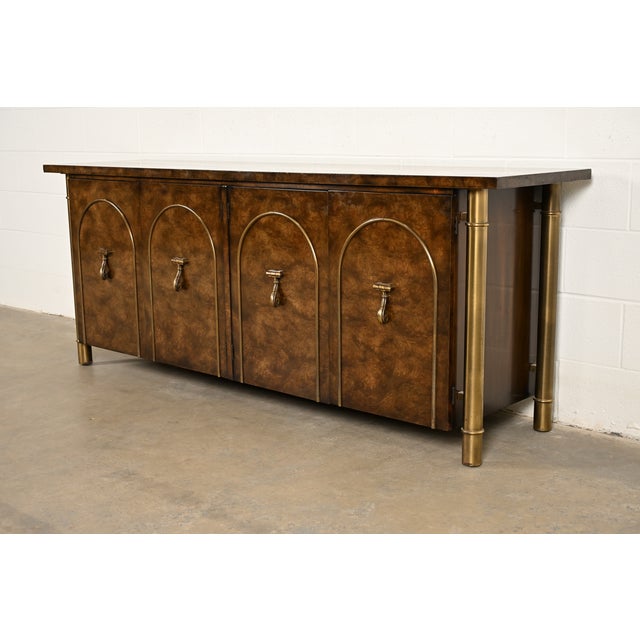 William Doezema for Mastercraft Mid-Century Hollywood Regency Burl Wood and Brass Sideboard Credenza, 1970s For Sale - Image 14 of 14