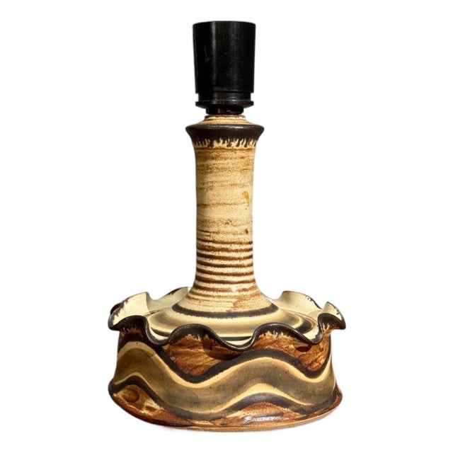 Jette Hellerøe, Table Lamp, Beige Ceramic, Denmark, 1970s For Sale