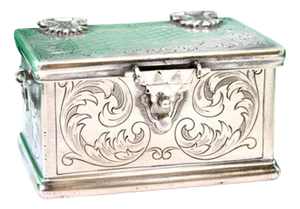 Chest-Shaped Silver Box with Reliefs and Applications