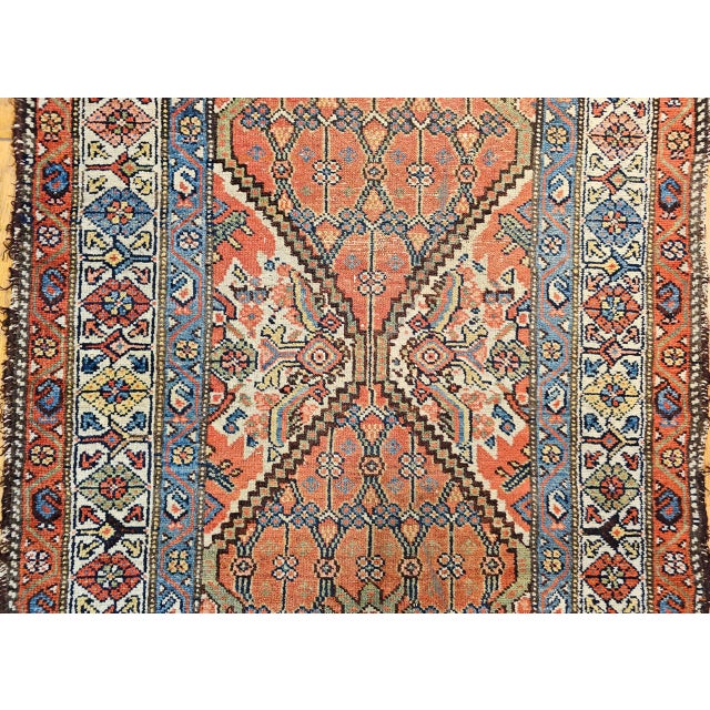 Antique Malayer Runner Rug, Hand-Knotted Wool, Geometric Pattern, 3x16, Terracotta & Ivory For Sale - Image 4 of 18