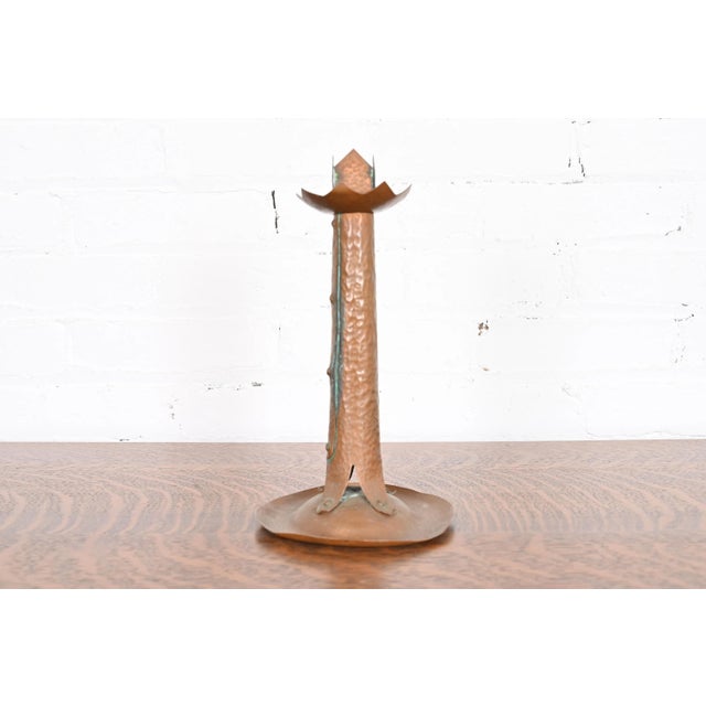 Copper Antique Stickley Style Arts & Crafts Hammered Copper Candlestick, Circa 1900 For Sale - Image 8 of 13