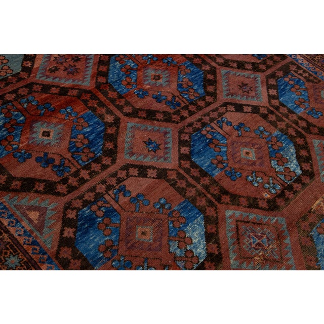 Rust Antique Turkmen Persian Wool Rug With Geometric Design For Sale In New York - Image 6 of 8
