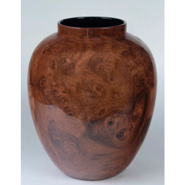 Vintage Italian "Faux Bois" vase, Bellini, 20th Century. Hand-turned, classic form vase with a beautiful glaze, simulating...