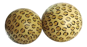 1980s Hand Painted Large Fired Clay Orbs With Leopard Print - a Pair