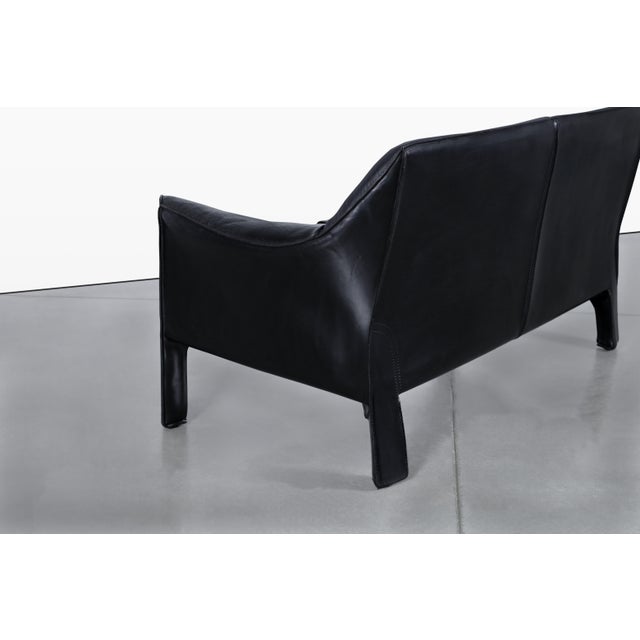 Vintage Black Leather Cab 415 Settee by Mario Bellini for Cassina For Sale - Image 13 of 13
