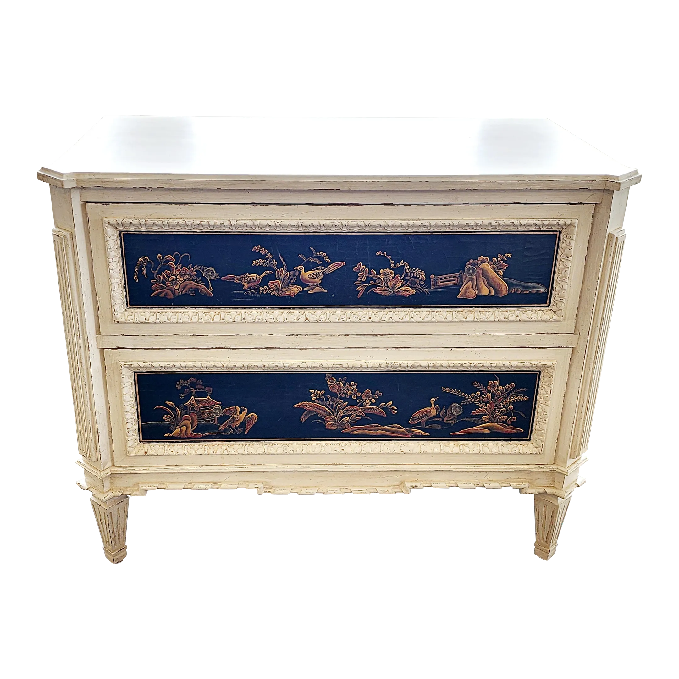 White Hand Painted Chinoiserie Chest of Drawers Dresser by Lewis Mittman |  Chairish