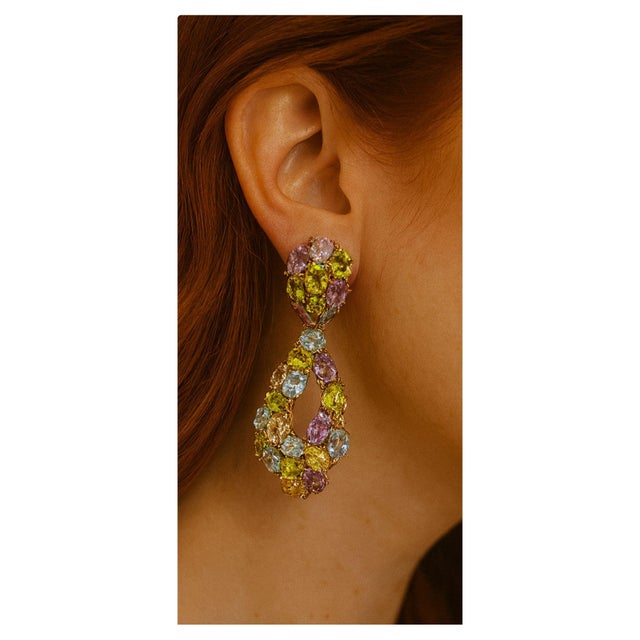 Bochic “Orient” Vintage Amethyst, Peridot, Citrine & Topaz Earrings Set 18K Gold&Silver Natural Yellow Citrine - 10 carat...