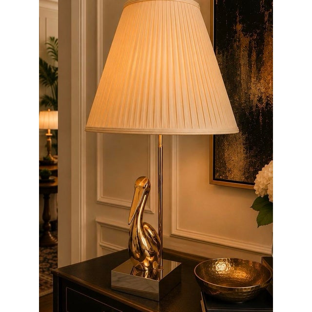 Metal Vintage Maison Charles–Style Brass Pelican Table Lamp, Circa 1970s For Sale - Image 7 of 12
