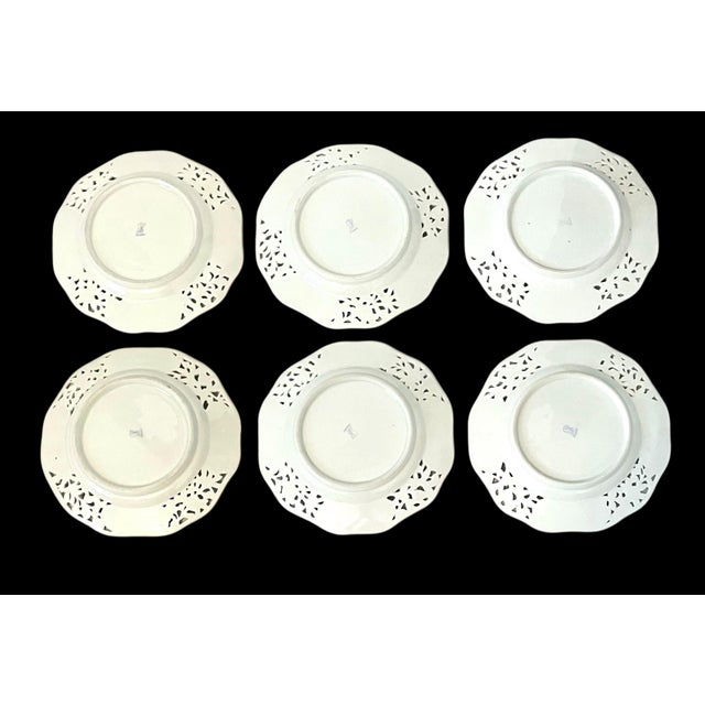 Early 20th Century 6 Carl Thieme Dresden Floral Reticulated Salad Dessert Plates 73/4” Hand Painted For Sale In San Francisco - Image 6 of 7