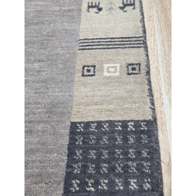 8x10 Handloomed Gray Gabbeh Tribal Geometric Modern Hand Loomed Wool Carpet Rug For Sale - Image 4 of 6