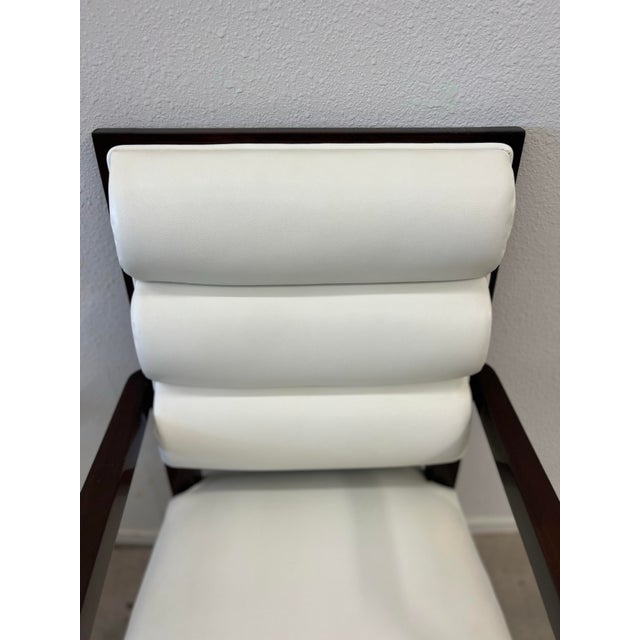 2010s Set of 6 Walnut and White Leather Dining Chairs For Sale - Image 5 of 11