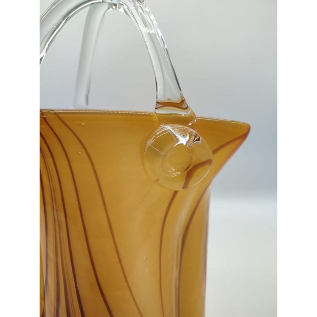 Large Mid-Century Modern Sommerso Art Glass Basket Vase in Amber and Brown, 1970s For Sale - Image 6 of 12