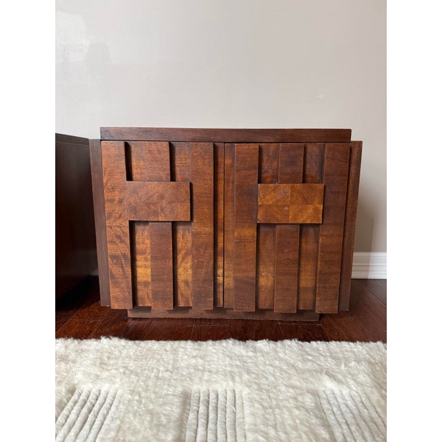 Vintage 1970s Attributed to Lane Staccato Brutalist Side Tables / Nightstands Pair For Sale In Houston - Image 6 of 12