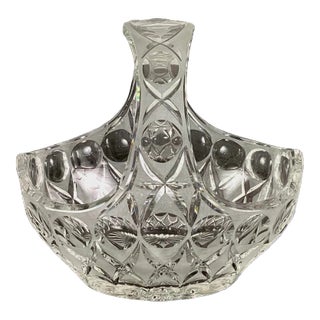 Vintage 1950s Cut and Frosted Crystal Basket For Sale