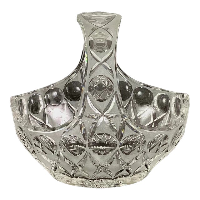 Vintage 1950s Cut and Frosted Crystal Basket For Sale