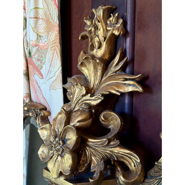 Vintage Rococo Style Gilt Triptych Girandole Mirror With Candle Sconces For Sale - Image 10 of 12
