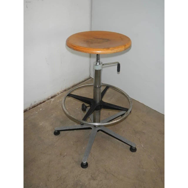 Vintage Italian Aluminum, Beech, and Steel Stool, 1970s, in Very Good conditions. Designed 1970 to 1979
