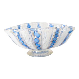 Mid-Century Italian Murano Venetian Glass Latticino Bowl For Sale