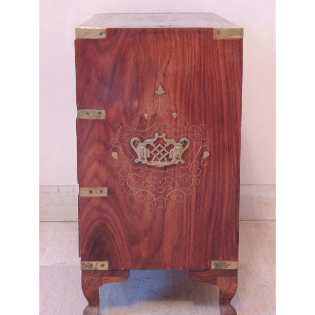 Mid 20th Century Vintage Decorative Wooden Brass Inlaid Campaign Chest For Sale - Image 4 of 12