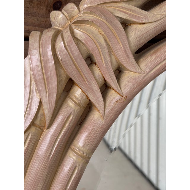 Vintage Coastal Faux Bamboo Pagoda Palmette Leaf Oval Mirror For Sale - Image 9 of 12