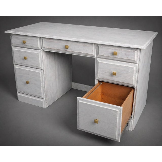 Late 20th Century Coastal Breeze Whitewashed Double Pedestal Desk With File Drawers – Solid Pine 57” W For Sale - Image 9 of 9