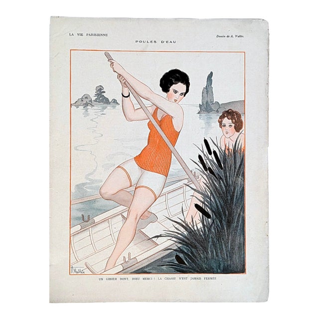 Original 1916 La Vie Parisienne Illustration by A. Vallée, “Poules D’Eau” (Water Hens) For Sale