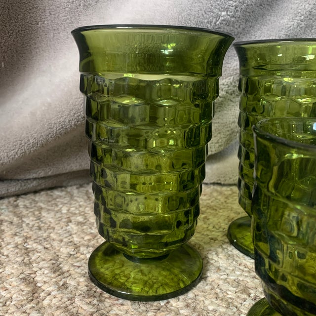 Mid-Century Modern 1960s Mid Century Modern Indiana Glass Whitehall Cubist Avacado Green - Set of 8 For Sale - Image 3 of 5