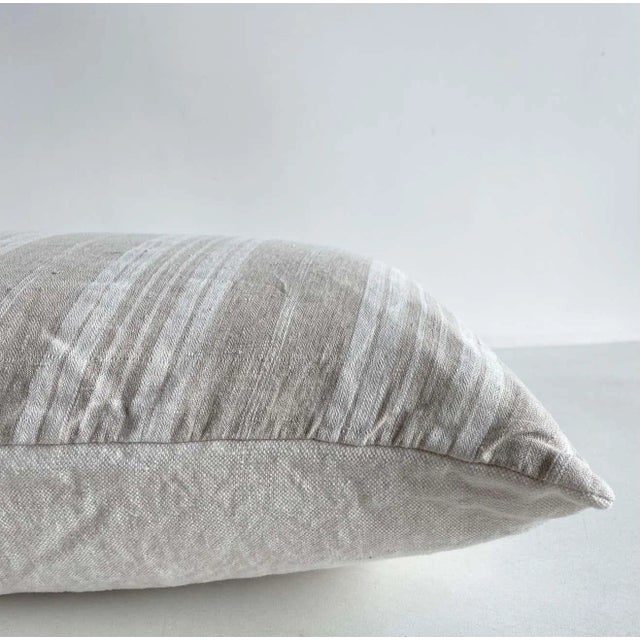 Textile Custom Made Vintage French Ticking Lumbar Pillows With Down Feather Insert For Sale - Image 7 of 8