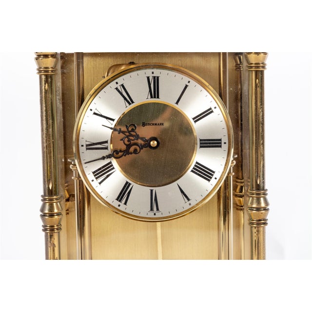 Glass Vintage French Regulator Style Three-Glass Brass Mantel Clock For Sale - Image 7 of 11