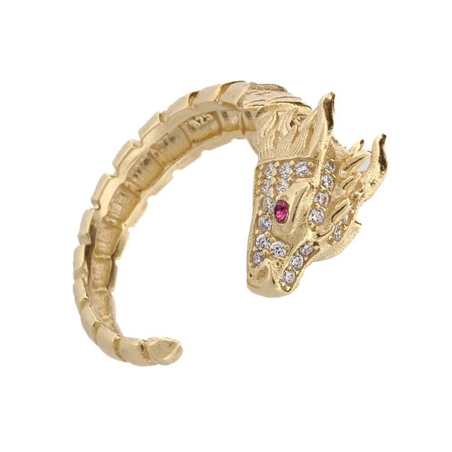 Ruby Eyed Guardian Gold Dragon Design Ring, Size 8 For Sale In Miami - Image 6 of 8