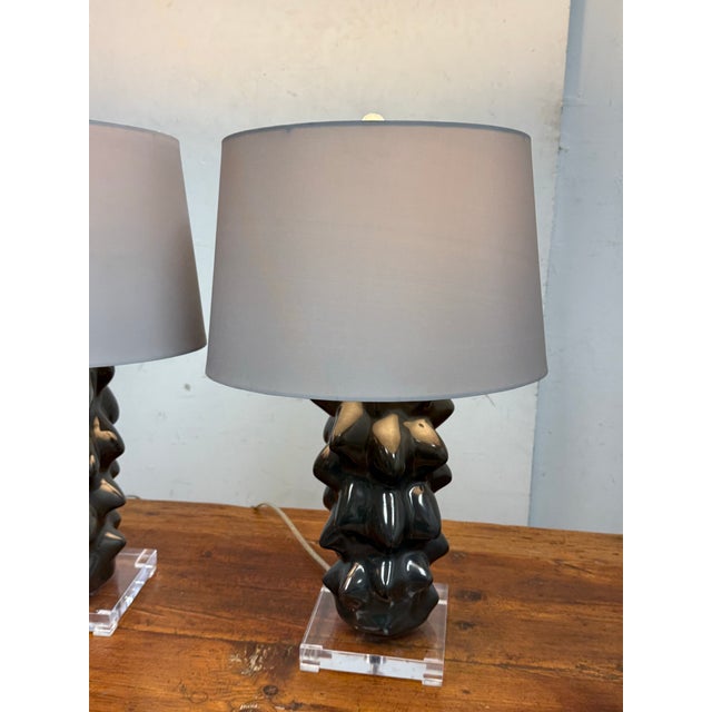 Charcoal Modern Organic Meteoric Lamps, Pair For Sale - Image 8 of 12