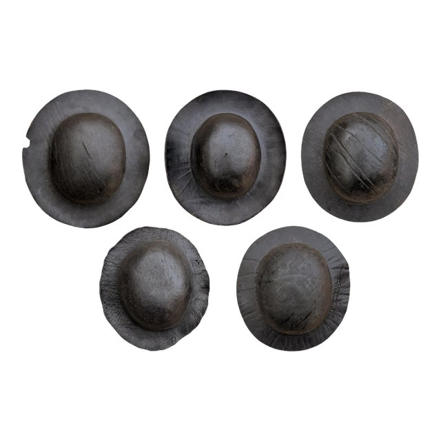 Set of Five 19th Century French Leather Miner's Hats For Sale