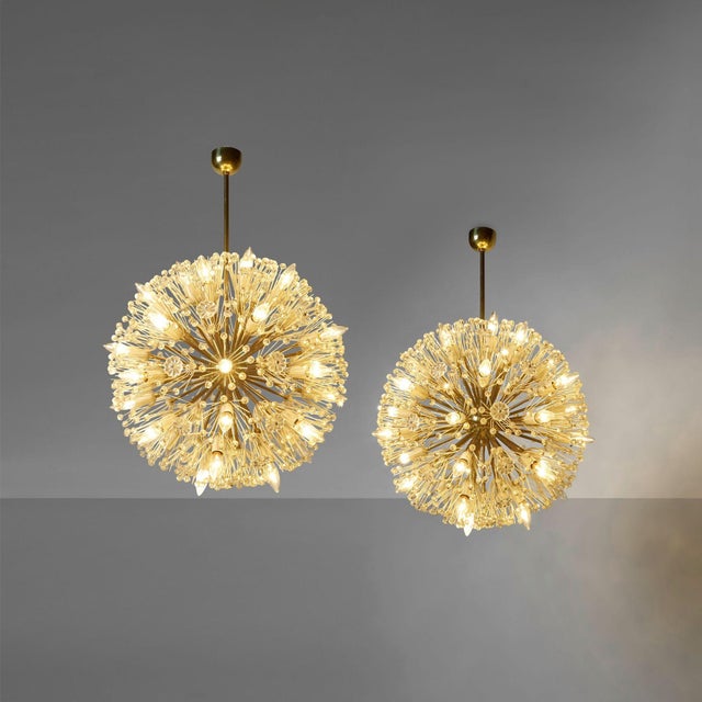 Emil Stejnar, Large Snowflake Chandeliers, Brass, Glass, Austria, 1965 For Sale - Image 4 of 10