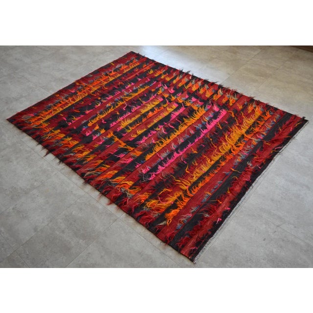 Turkish Hand-Made Shaggy Mohair Tulu Kilim Rug Material: The original rug is made form hand spun mohair wool on cotton...