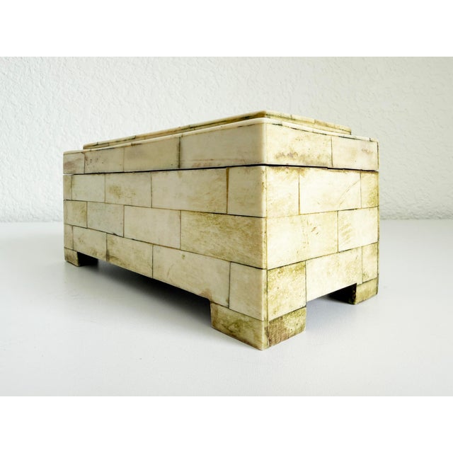 Rustic European Vintage Bone Inlay Box With Tiered Lid For Sale - Image 3 of 11