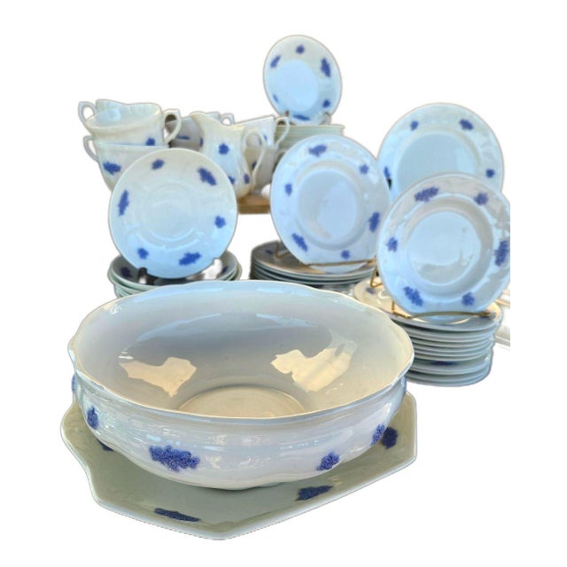 Blue Antique Adderley England “Chelsea Blue” 75-Piece Bone China Set, 1930s • Raised For Sale - Image 8 of 18
