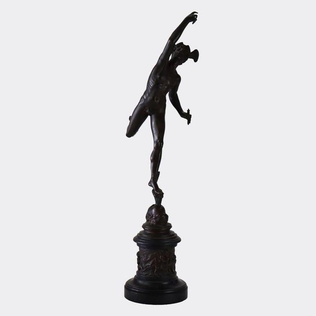 Grand Tour Grand Tour 36” Classical Bronze Sculpture of Mercury on Breath of Zeus C1890 For Sale - Image 3 of 16