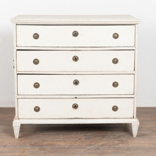 Farmhouse 19th Century White Swedish Pine Chest of Four Drawers For Sale - Image 3 of 15